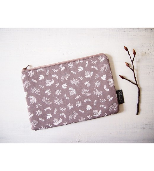 Kozmetická taška veľká - biele vetvičky na hnedosivej