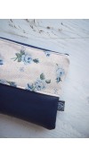 Kozmetická taška malá - modré ruže na režnej