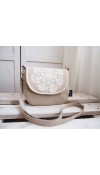 Ľanová kabelka s bielym ručne maľovaným vzorom