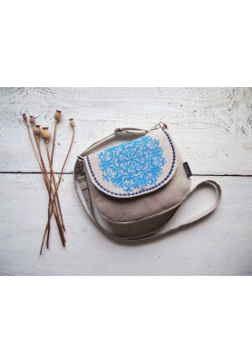 Ľanová kabelka s modrým ručne maľovaným vzorom