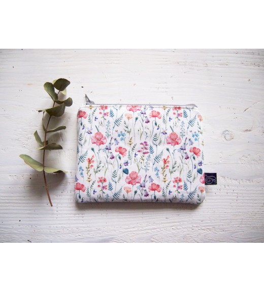 Kozmetická taška malá - vlčie maky na bielej